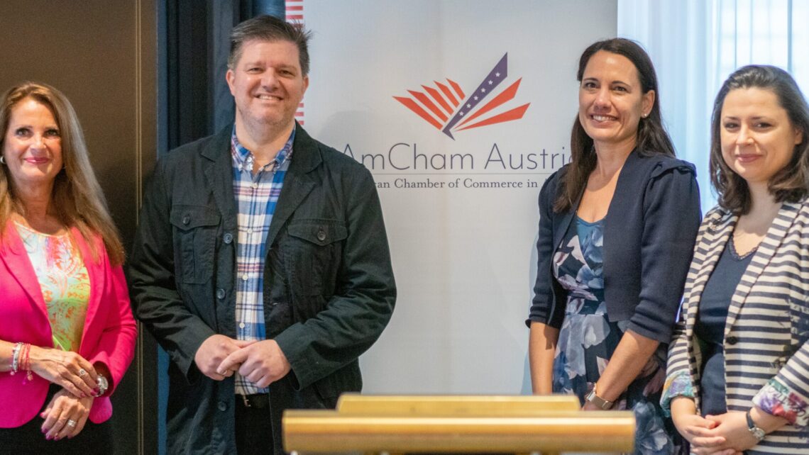 AmCham Talks Mai24 © Benedikt Novak v.l.n.r.: Susanne Reisinger-Anders (Generalsekretärin AmCham), Wolfgang Fasching-Kapfenberger (Unternehmenssprecher Google Austria), Carmen Greider (Country Manager Austria 3M), Lucy Georgieva, (Head of Government Affairs & Public Policy, Google Austria)